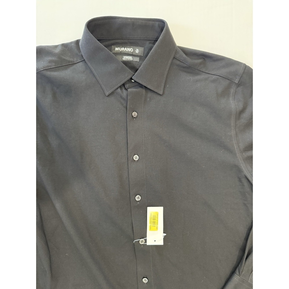Murano Men's Stretch Black Long Sleeve Button Down Shirt Size 16/33 New With Tag